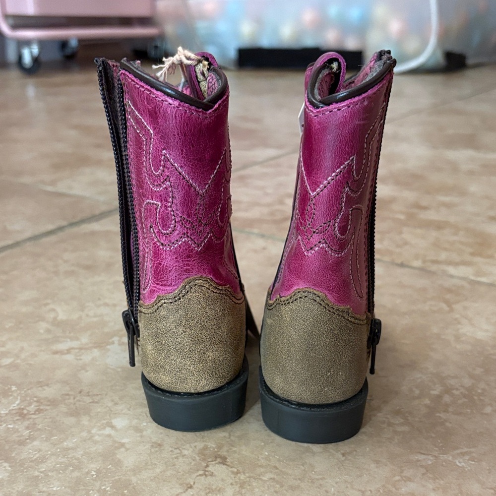 Shyanne Kids' Fuchsia and Tan Western Cowboy Boots - Picture 6 of 11